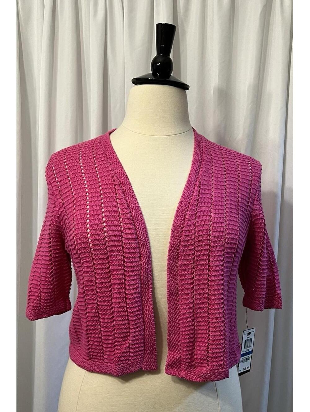 Charter Club Women’s Petite XL Pink Open Knit Cotton Cardigan NEW